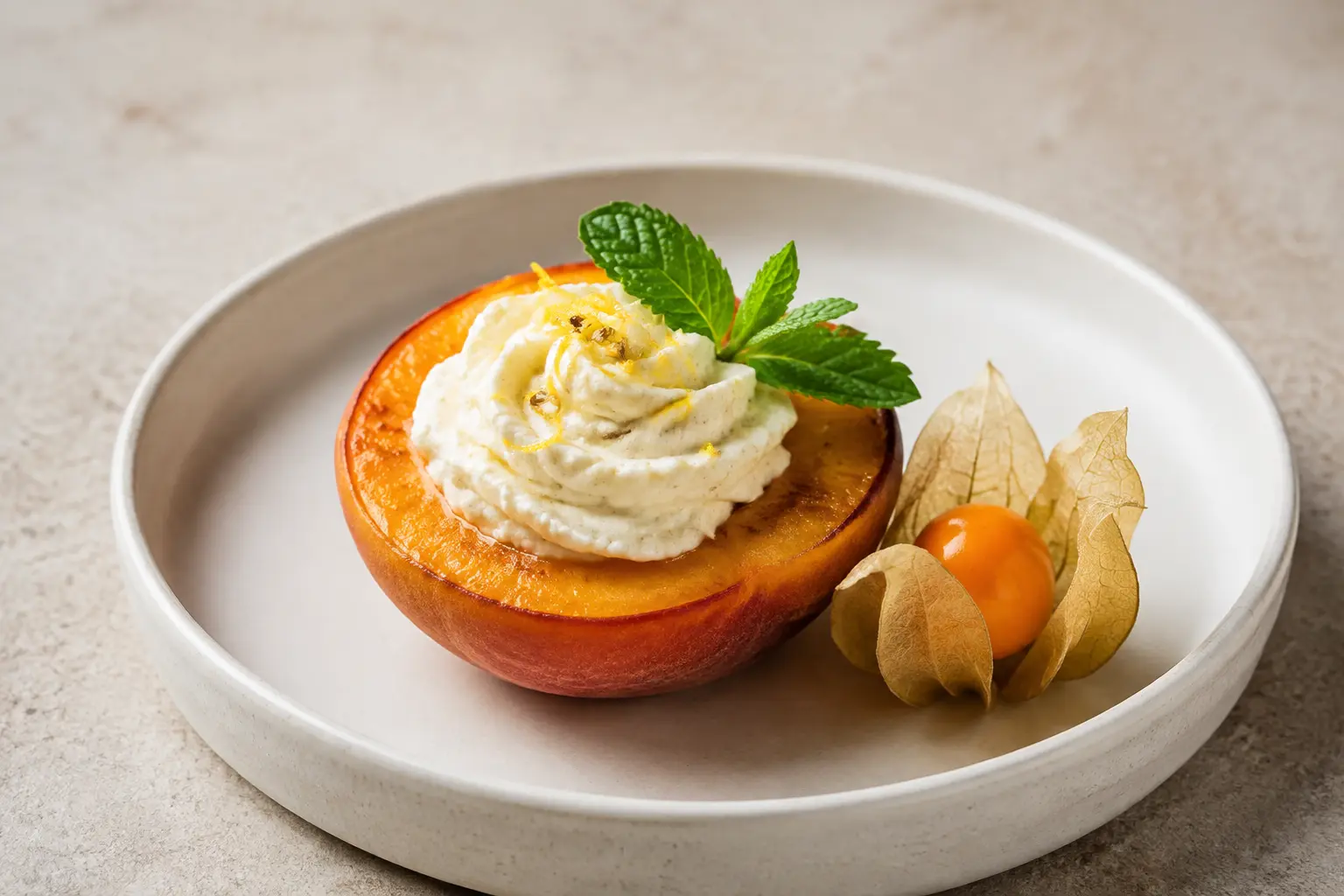 Gebackene Pfirsiche mit Quarkmousse