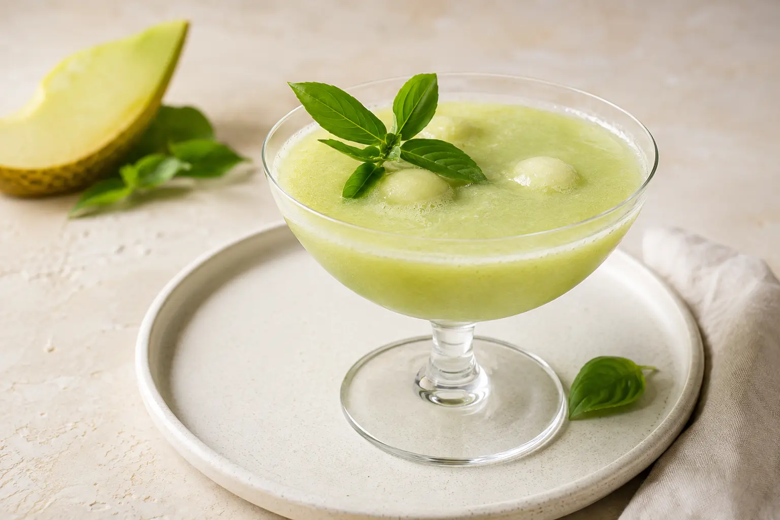 Melonensuppe mit Basilikum