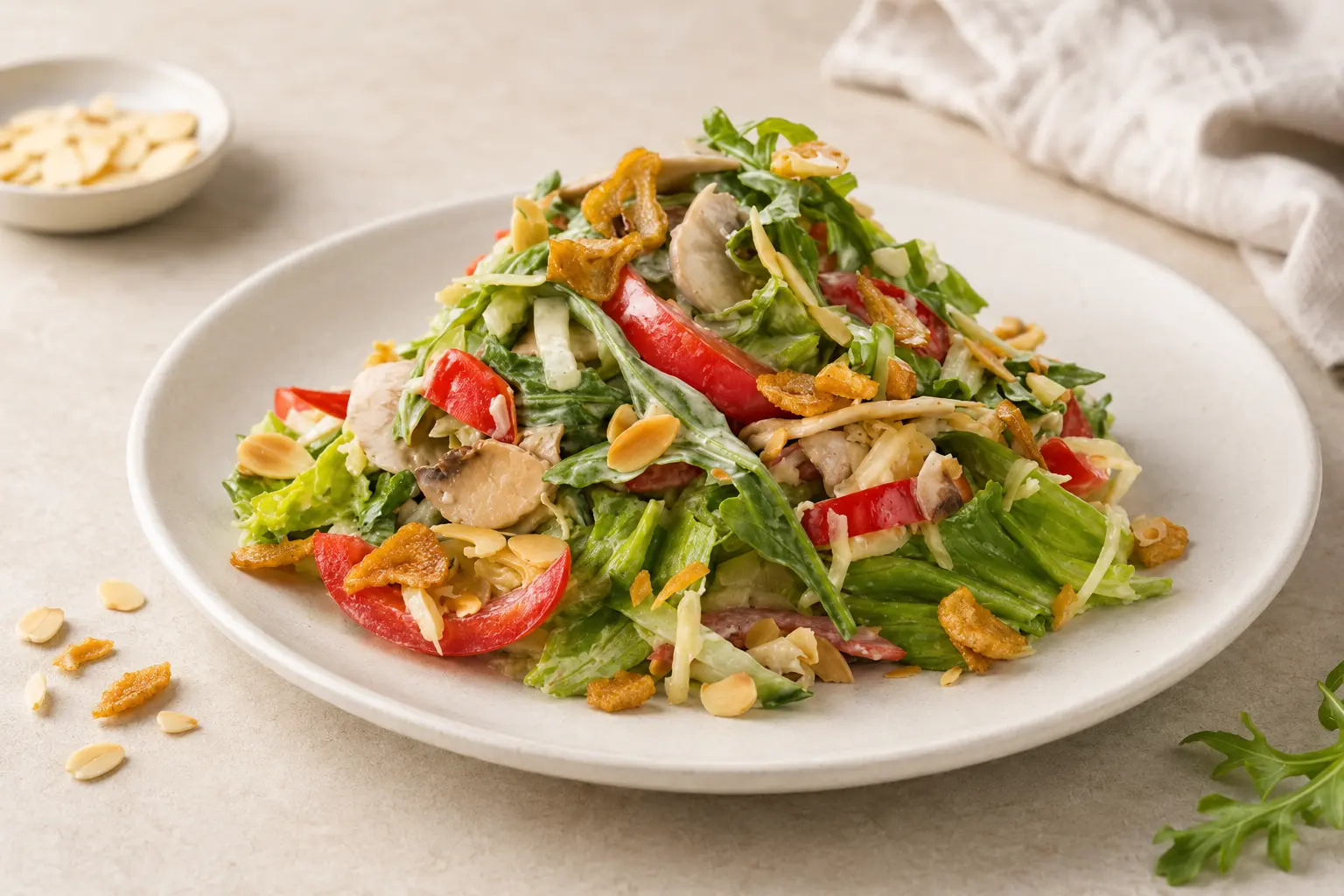 Kräutersalat mit Pilzen und Mandeln
